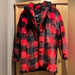 CURRENT MOOD Checkered Faux Fur Coat Size M